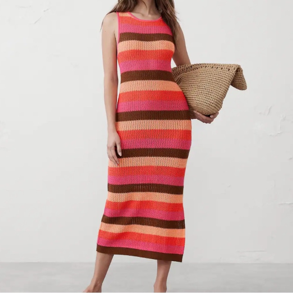 Banana Republic Pink Orange Sheath Midi Dress
